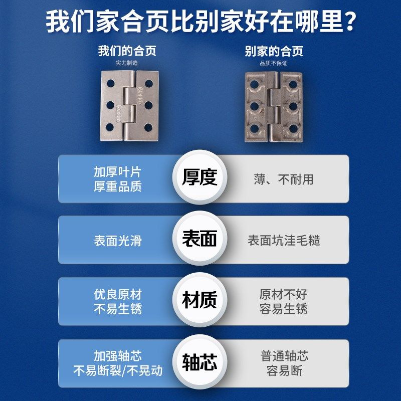 304不锈钢合页加厚重型工业铰链cl226-2 40/50/60/75mm合叶