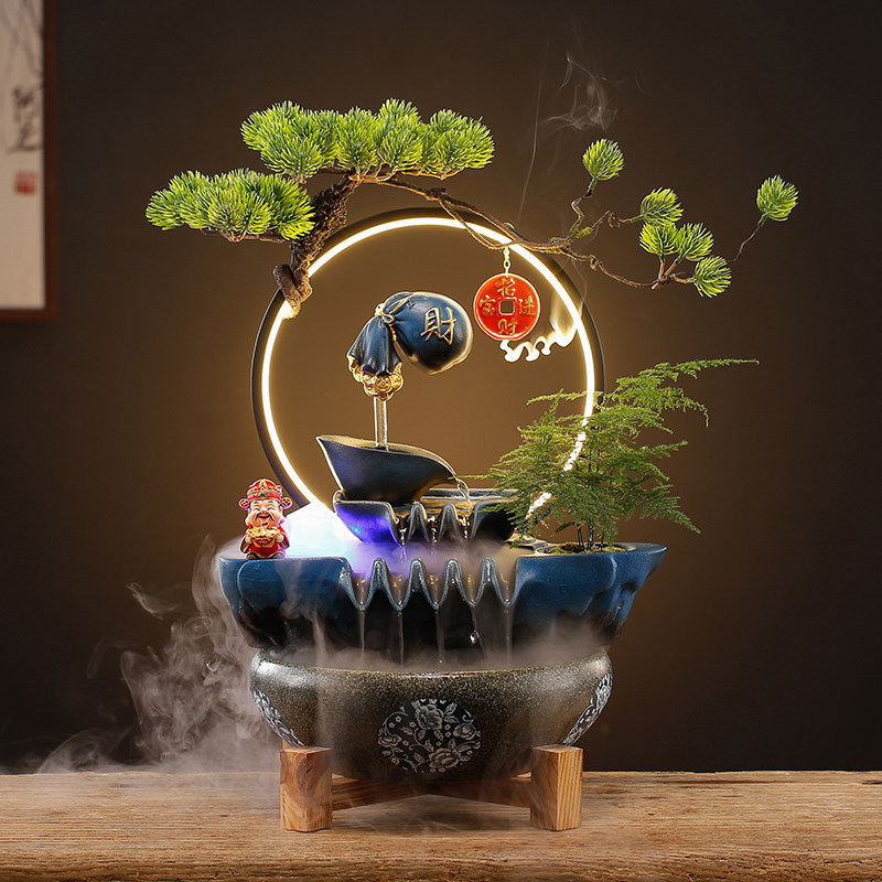 创意悬壶中式流水生财喷泉摆件倒流香桌面客厅办公室开 业招