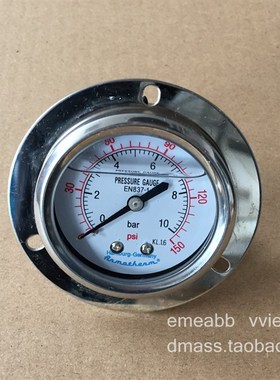 EN8311轴向耐震压力表010BAR液压耐震压力表150PSI螺纹1/4