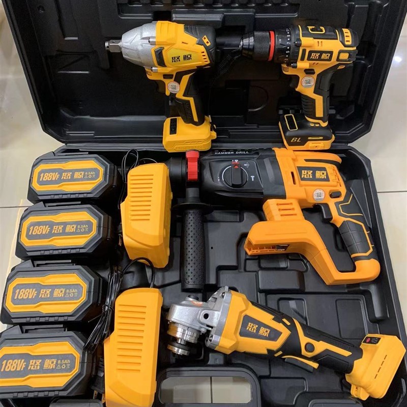 德国进口怒鲸锂电池无刷充电电锤带冲击钻角磨机电动钻扳手四件套
