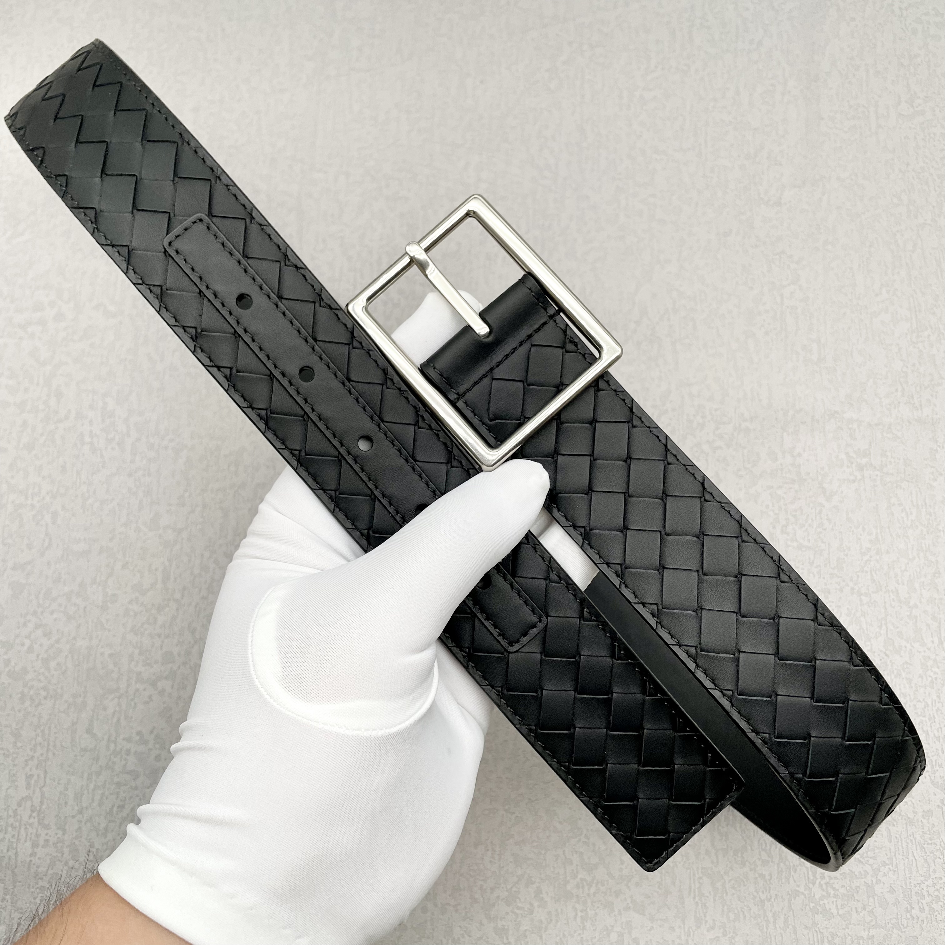 25新款编织皮带男士真皮腰带商务休闲银色男款针扣裤带牛皮4cm宽