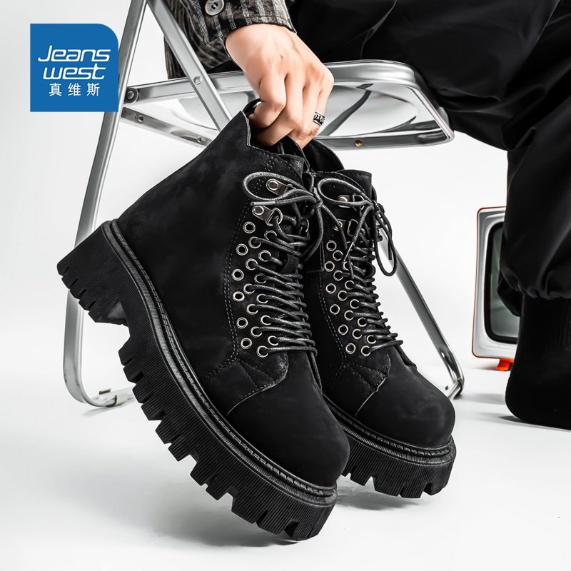 真维斯机车骑士靴男款2026春季新款潮牌厚底高帮工装鞋男士马丁靴