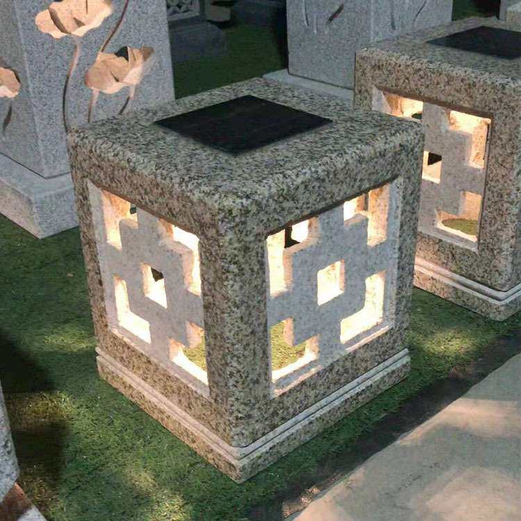 花岗岩石灯摆件 落地大理石雕塑石雕青石太阳能光板发电石灯