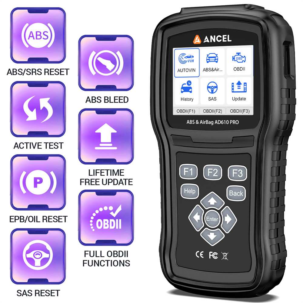 Ancel AD610PRO OBDII汽车扫描仪引擎 ABS SRS三系统汽车诊断工具