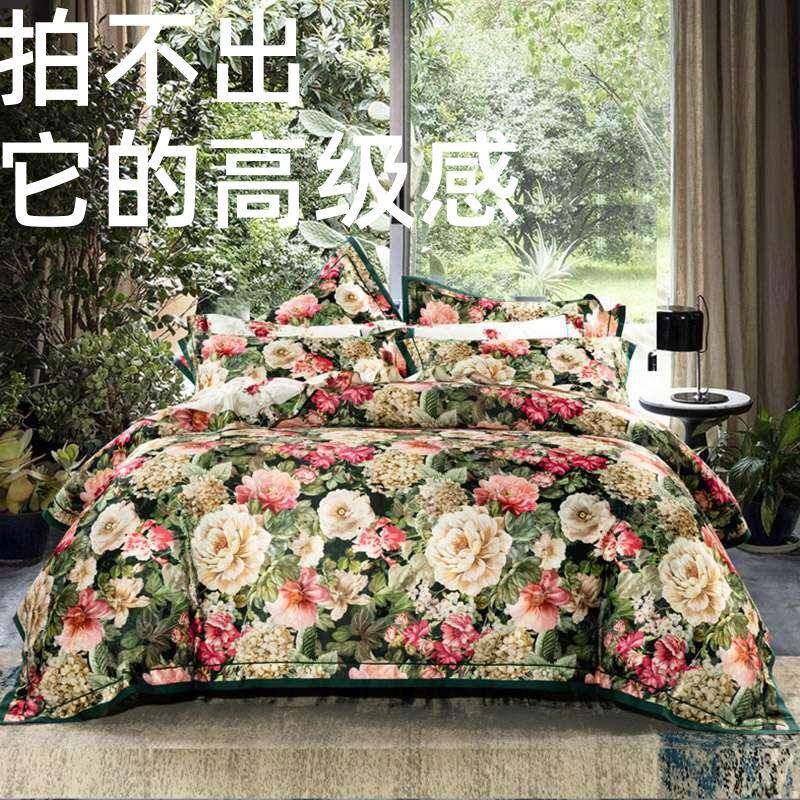 欧美高档四件套全棉纯棉床单四件套结婚送礼床上用品贡缎提花四件