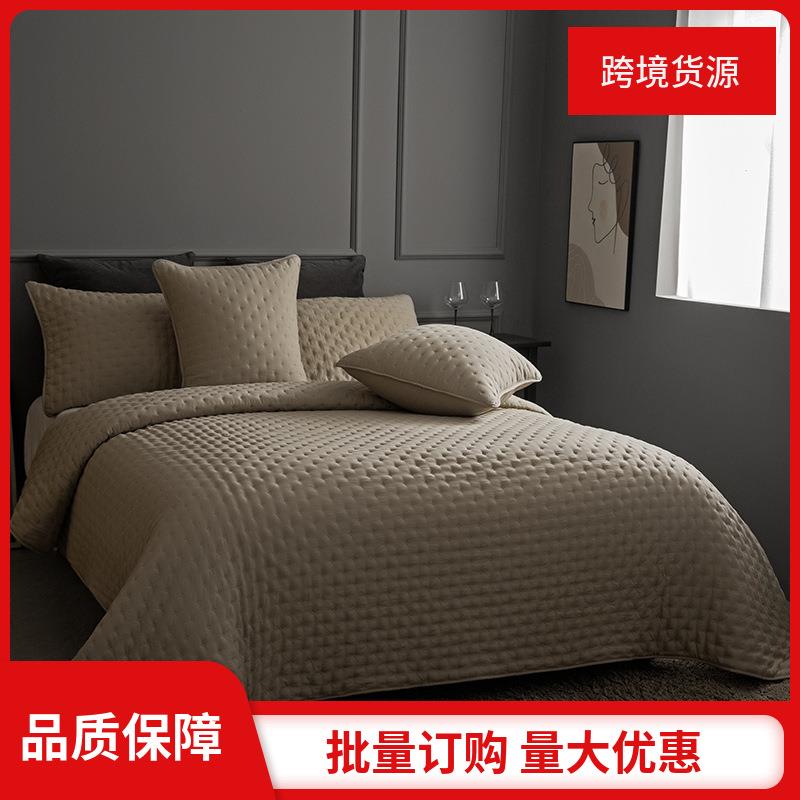 新款米粒纹亲肤磨毛床盖三件套四季通用夹棉床单日式炕盖外贸
