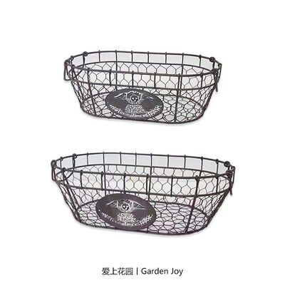 双把 棕铁ANGEL GARDEN圆牌 椭圆 铁艺编织收纳篮铁丝篮子