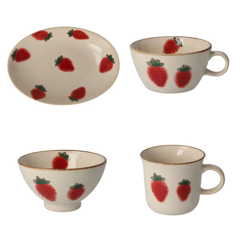 包邮日本制陶瓷餐具草莓饭碗咖啡杯早餐麦片汤茶杯椭圆盘沙拉菜碟