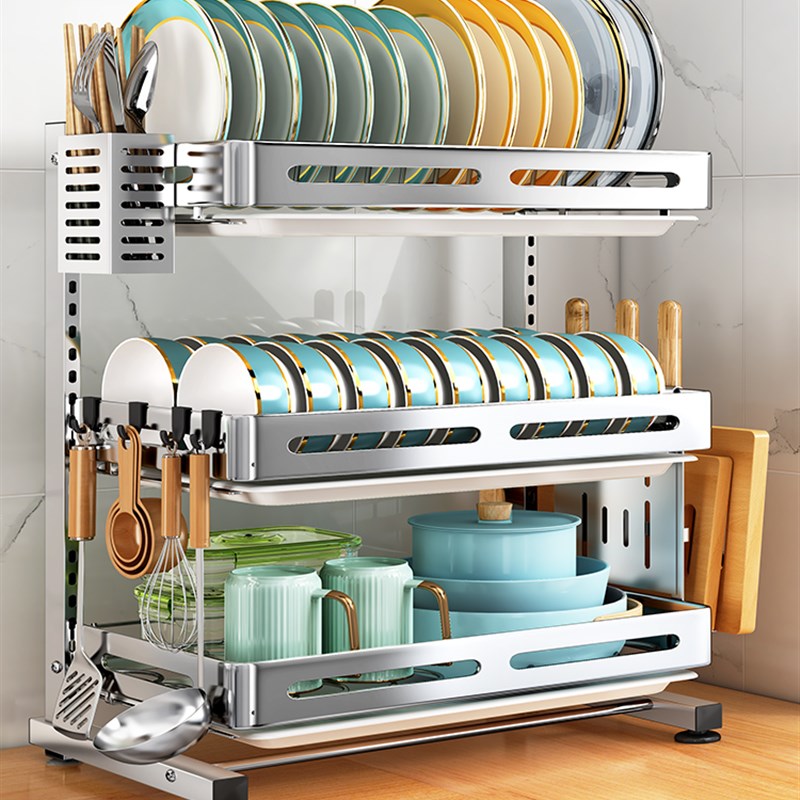 304不锈钢碗架沥水架碗盘碗碟收纳架碗筷小型厨房置物架台面碗柜