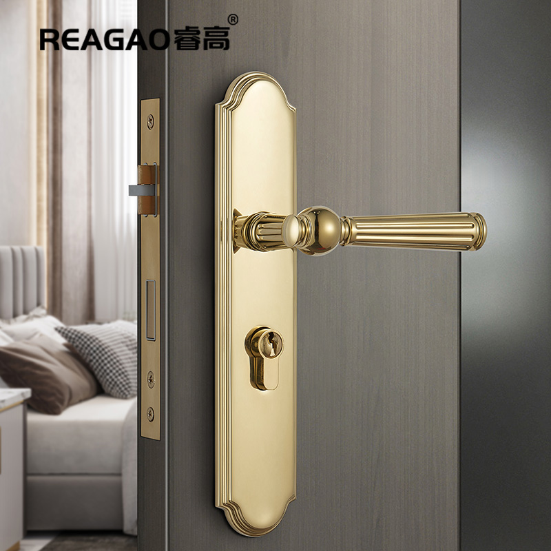 睿高全铜门锁法式轻奢金色室内卧室房间静音复古美式双开木门把手