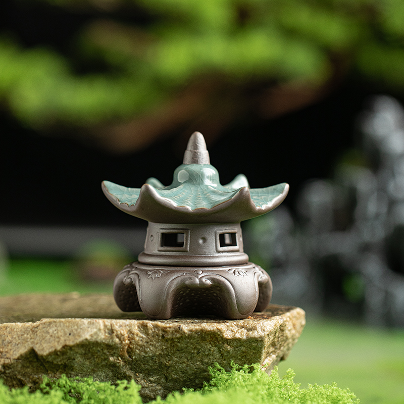 中式禅意陶瓷古建筑亭子水陆鱼缸园艺花盆假山微景观造景设计配件