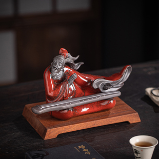 中式禅意陶瓷历史人物伯牙抚琴觅知音摆件家居客厅书房博古架装饰