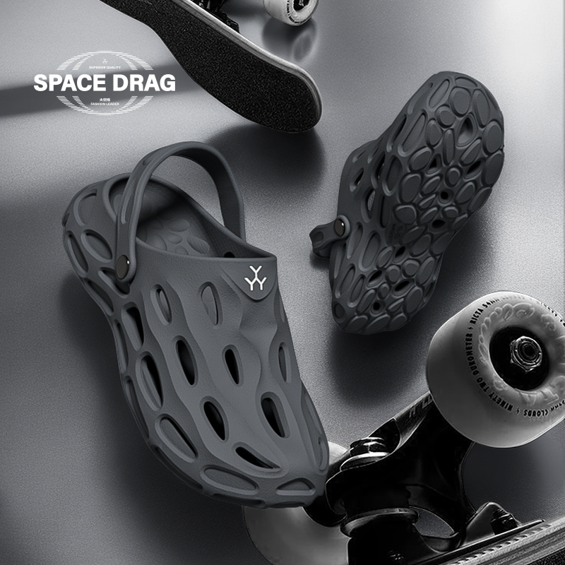 太空拖男士包头拖夏季厚底踩屎感户外防滑透气海边沙滩舒适洞洞鞋