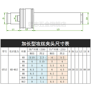 加长攻丝机夹头GT12 m3m4m5m6m8m10m12扭力过载保护丝锥丝攻夹套