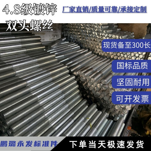 4.8级镀锌双头螺丝杆双头螺栓螺柱两头牙M6M8M12M14M16M18M22M24