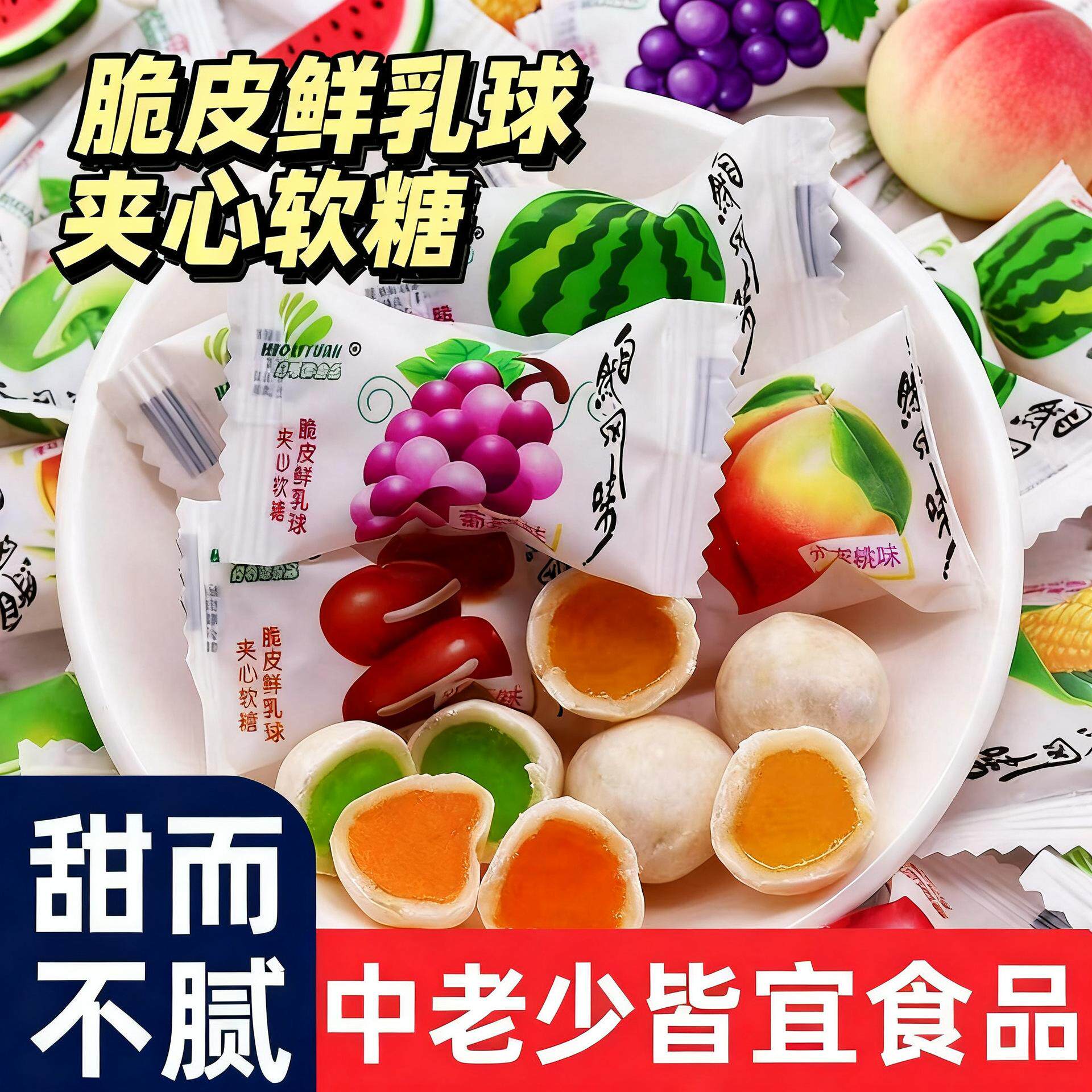 好利源脆皮鲜乳球夹心软糖糖果喜糖奶糖网红水果糖休闲小零旗舰店