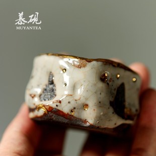 慕砚手作志野烧茶杯高越敦煌柴烧主人杯侘寂风粗陶茶具创意品茗杯