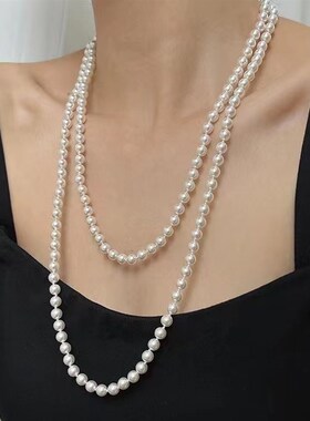 长款毛衣链多层人工珍珠项链百搭高档轻奢秋冬新款旗袍汉服配饰