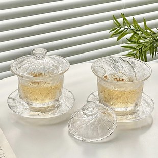 茶具 玄冰玻璃盖碗家用单个三才杯透明功夫茶杯带盖泡茶碗中式