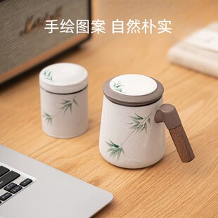 紫砂杯泡茶杯个人带过滤陶瓷杯子办公杯家用大容量女茶杯 中式