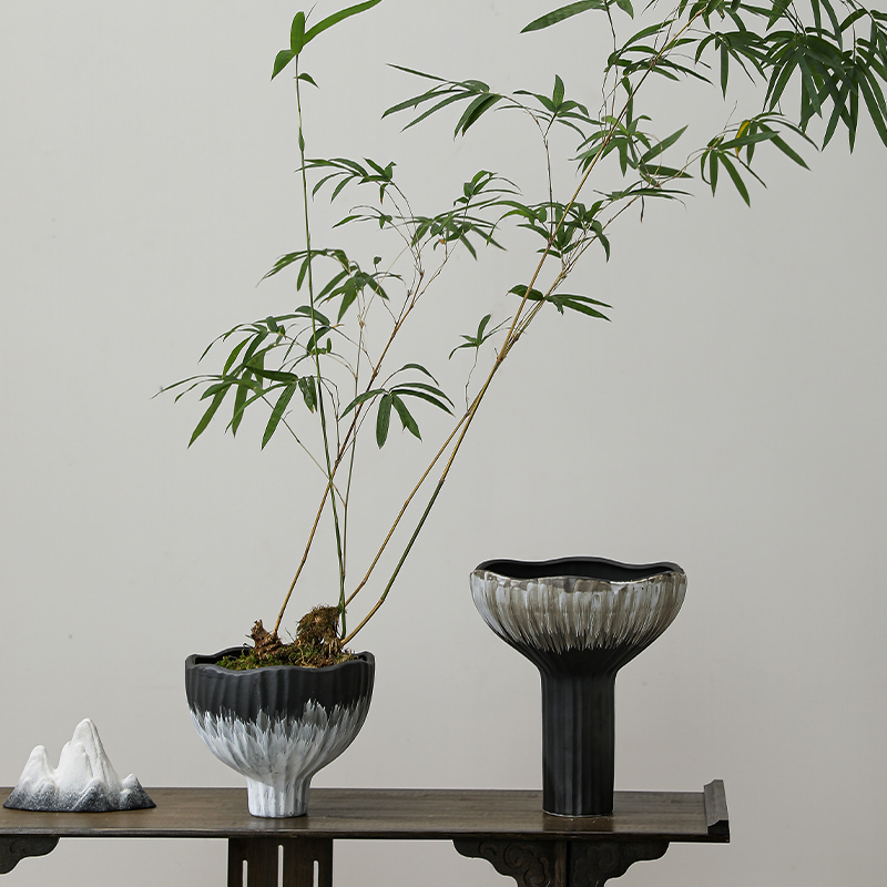 景德镇花盆陶瓷诧寂风新中式家用民宿桌面摆件水培器皿红鳞蕨盆景