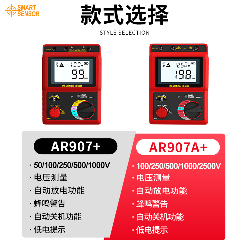 希玛绝缘电阻测试仪摇表1000v兆欧表500V数字电工绝缘电阻表2500V
