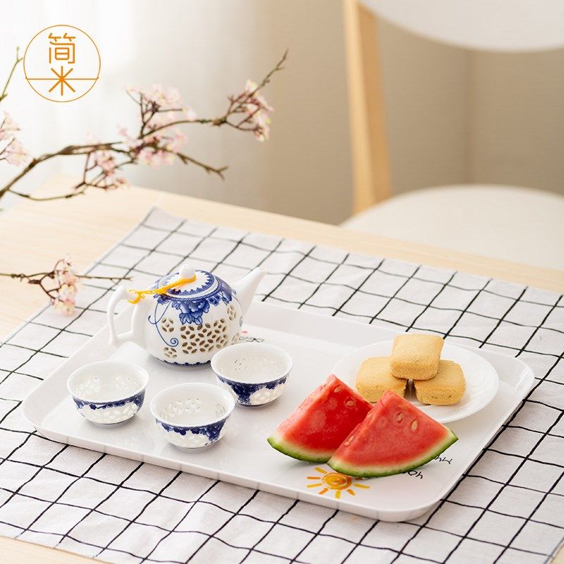 密胺托盘长方形茶盘托盘欧式客厅茶托盘家用放茶壶水杯茶杯大盘子