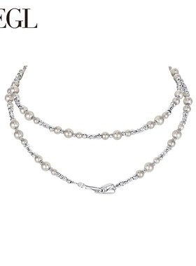 ZEGL灰色人造珍珠叠戴毛衣项链女轻奢小众2025新款爆款秋冬锁骨链