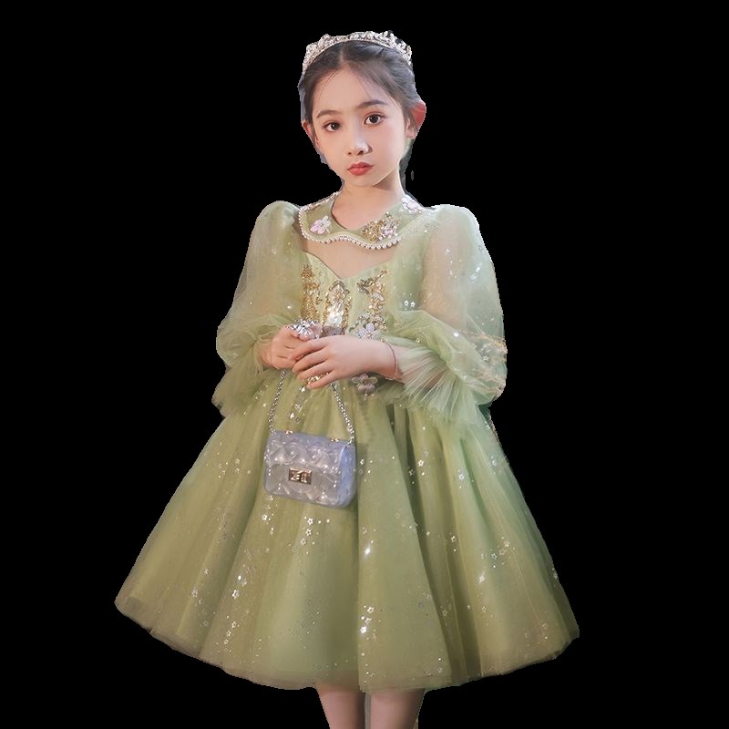 女童礼服轻奢小众钢琴绿色演出服儿童生日公主裙主持人花童纱裙