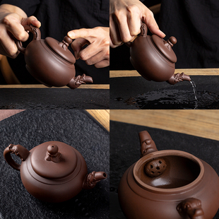 宜兴朱泥紫砂壶茶杯半手工家用泡茶壶球孔西施仿古壶功夫茶具套装