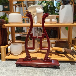 老阊门刺绣团扇宫扇紫光檀黑檀木扇架底座扇子圆扇架子支架复古扇