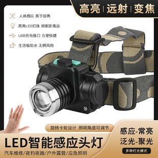 调焦头灯强光远射户外夜钓鱼充电夜跑手电筒露营头戴照明应急灯