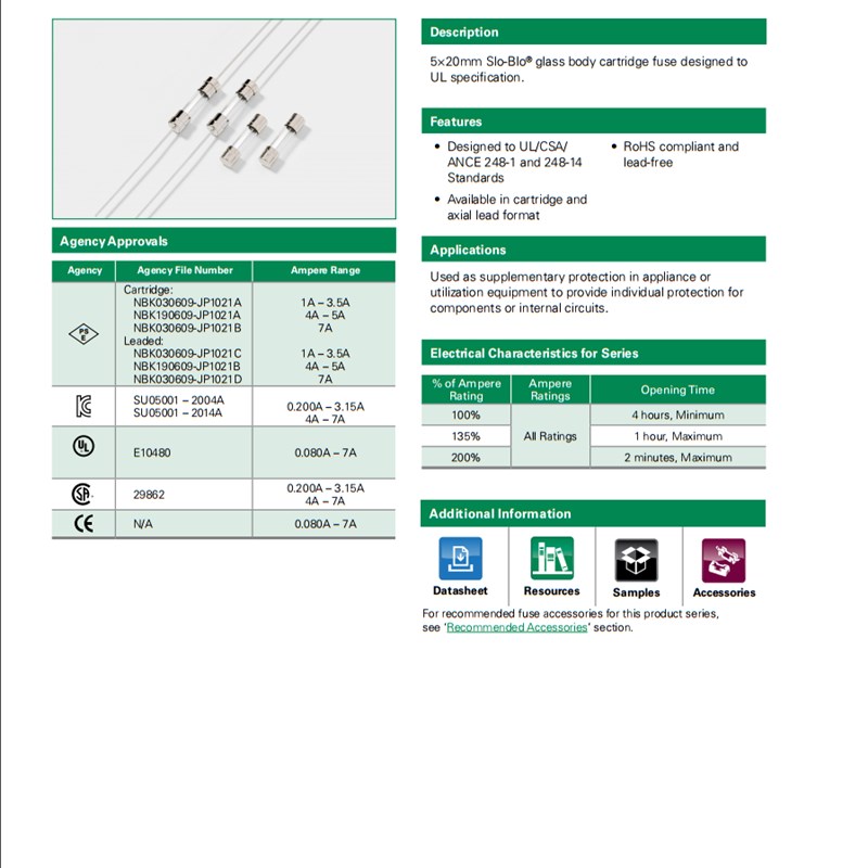 0239.400MXEP美国力特LF慢熔玻璃保险丝管0.4A安400mA/250V带引线