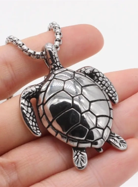 p1388 钛钢长款项链男士乌龟海龟毛衣链女生款嘻哈吊坠