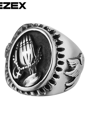 r0297-02复古饰品 个性双手祈祷和平鸽男士钛钢戒指