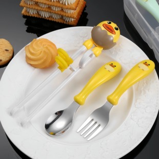 可爱儿童叉勺训练筷套装萌趣幼儿园宝宝辅食家用喂养便捷创意餐具