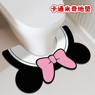 米奇浴室马桶u型地垫硅藻泥防滑垫黑白蝴蝶结卫生间吸水脚垫家用