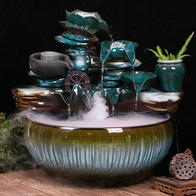 景德镇陶瓷流水鱼缸家用大号养鱼盆客厅小金鱼缸加湿造景装饰摆件