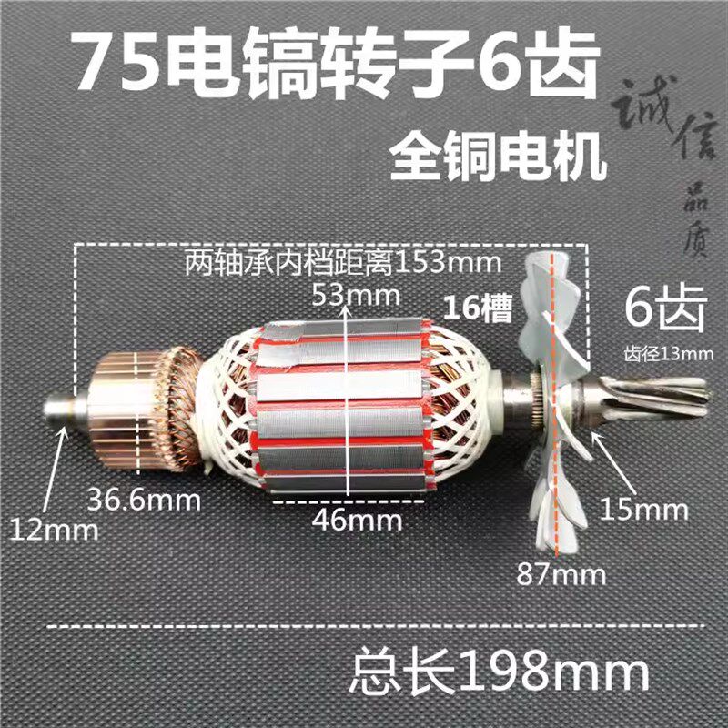金凤凰75电镐转子6齿 65/75/80/85/90/95大电镐转子定子齿轮配件
