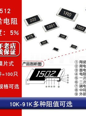 2512贴片电阻5% 10K 15K 18K 20K 30K 43K 51K 62K 75K 82K 91K