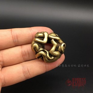 实心铜猴手把件仿古铜雕三不猴挂件黄铜微雕三只小猴子古玩杂项