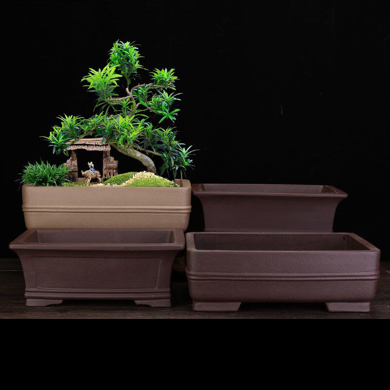 紫砂兰花盆精品方形陶瓷古典高档盆景盆大号马槽榕树松柏盆栽包邮