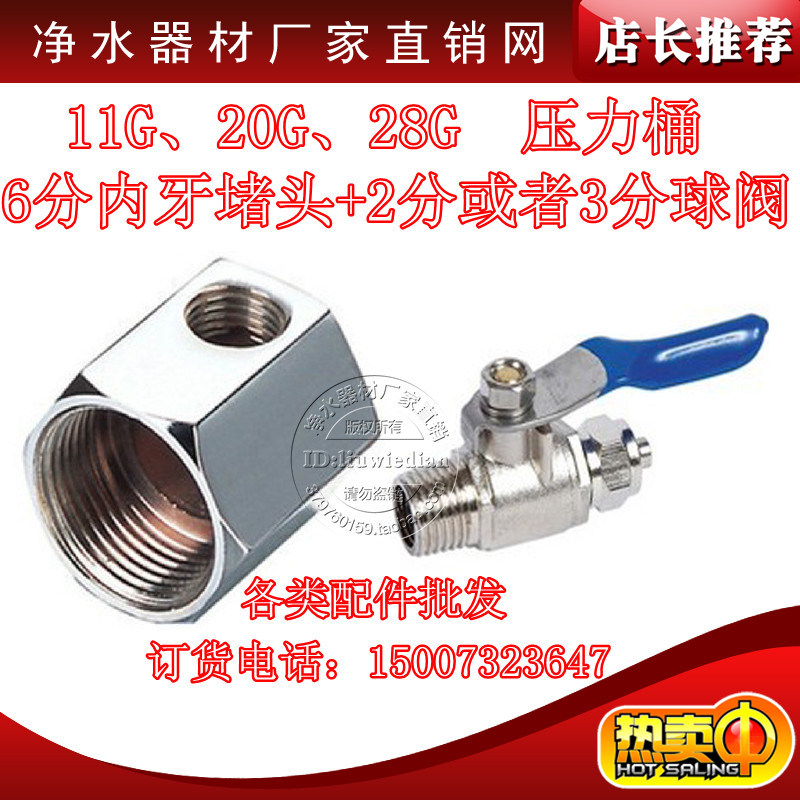 纯水机6G 11G 20G 28G压力桶堵头6分堵头+2分不锈钢球阀3分