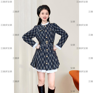 减龄秋冬韩范格纹连衣裙 小个子 ASY 2025学院风时尚