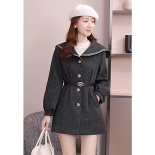 小个子 秋冬高级 海军领亮片收腰外套 御姐2025新款 ASY