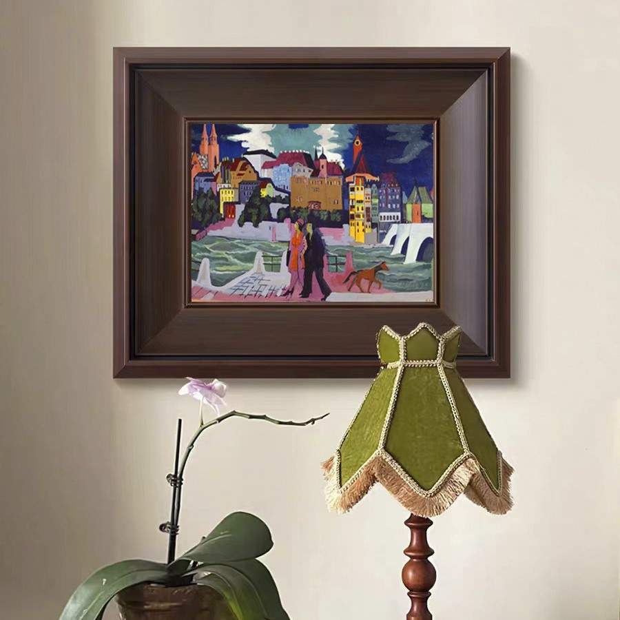 精致色块撞色表现主义复古餐厅壁画中古风装饰画法式实木卧室小画图片