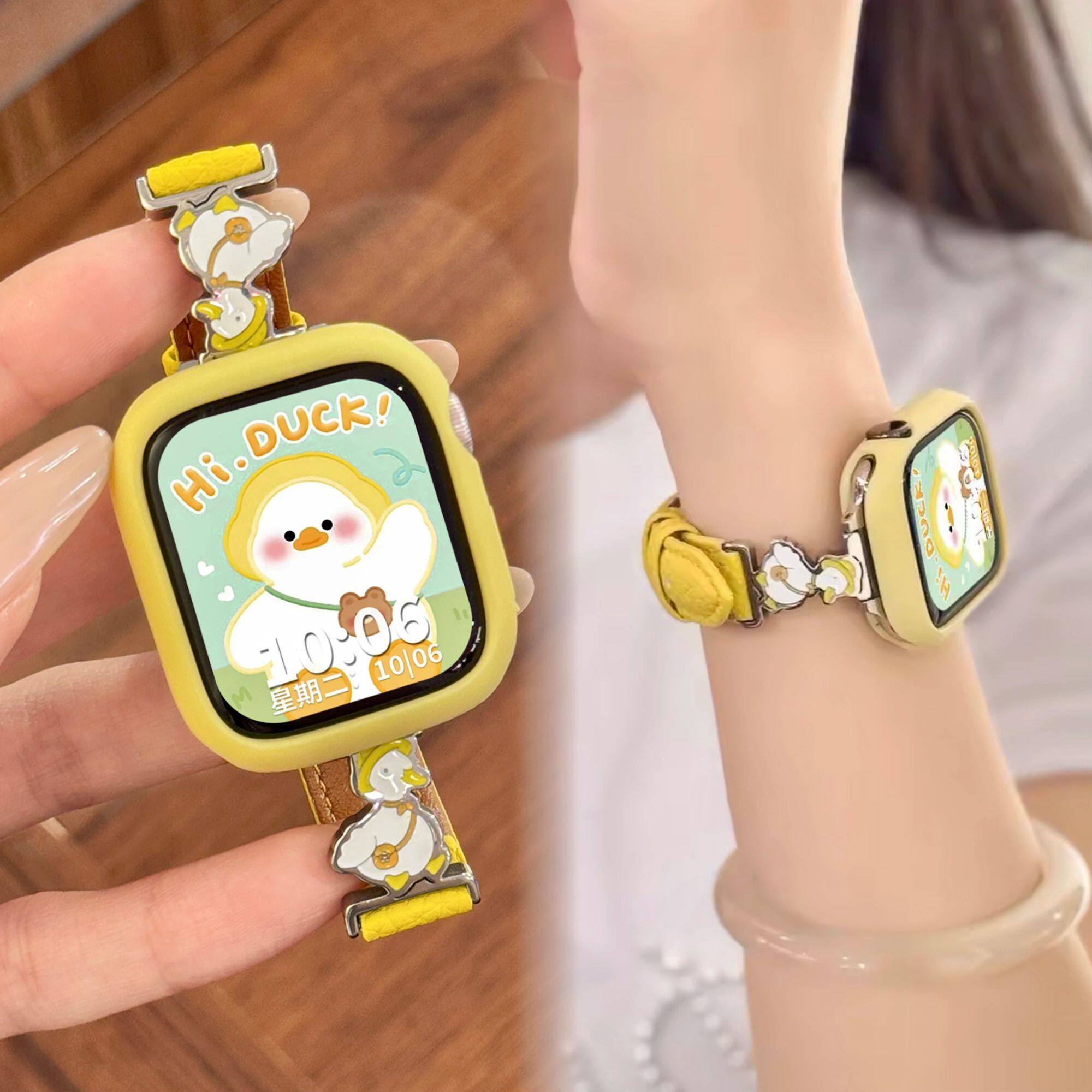 小黄鸭适用vivowatch5表带可爱小蛮腰真皮iQOOwatc
