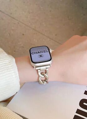 适用iwatchS9表带8苹果手表带Applewatch7金属表链S8小香风654代