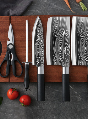 阳江厨房菜刀全钢刀具套装家用厨房五件套切菜刀砍骨刀切片刀剪刀