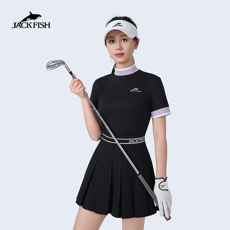 杰克鱼高尔夫短袖女款运动夏季立领休闲防紫外线T恤-59W